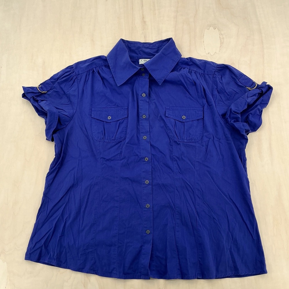 Cato Woman Shirt Womens 18/20W Blue Cotton Blend Puff Sleeve Utility Gorpcore